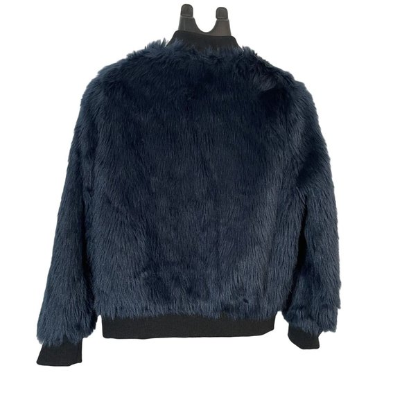 SAY WHAT? Faux Fur Jacket Coat Size Small Midnight Blue with Black Trim - Picture 2 of 14
